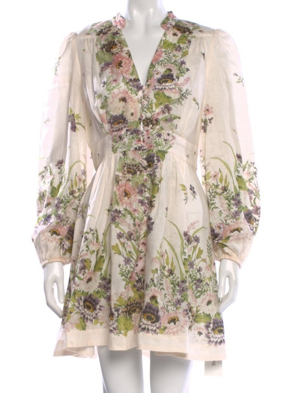 Zimmermann Halliday Plunge Mini Dress In Ivory, Size 4 (US 12)